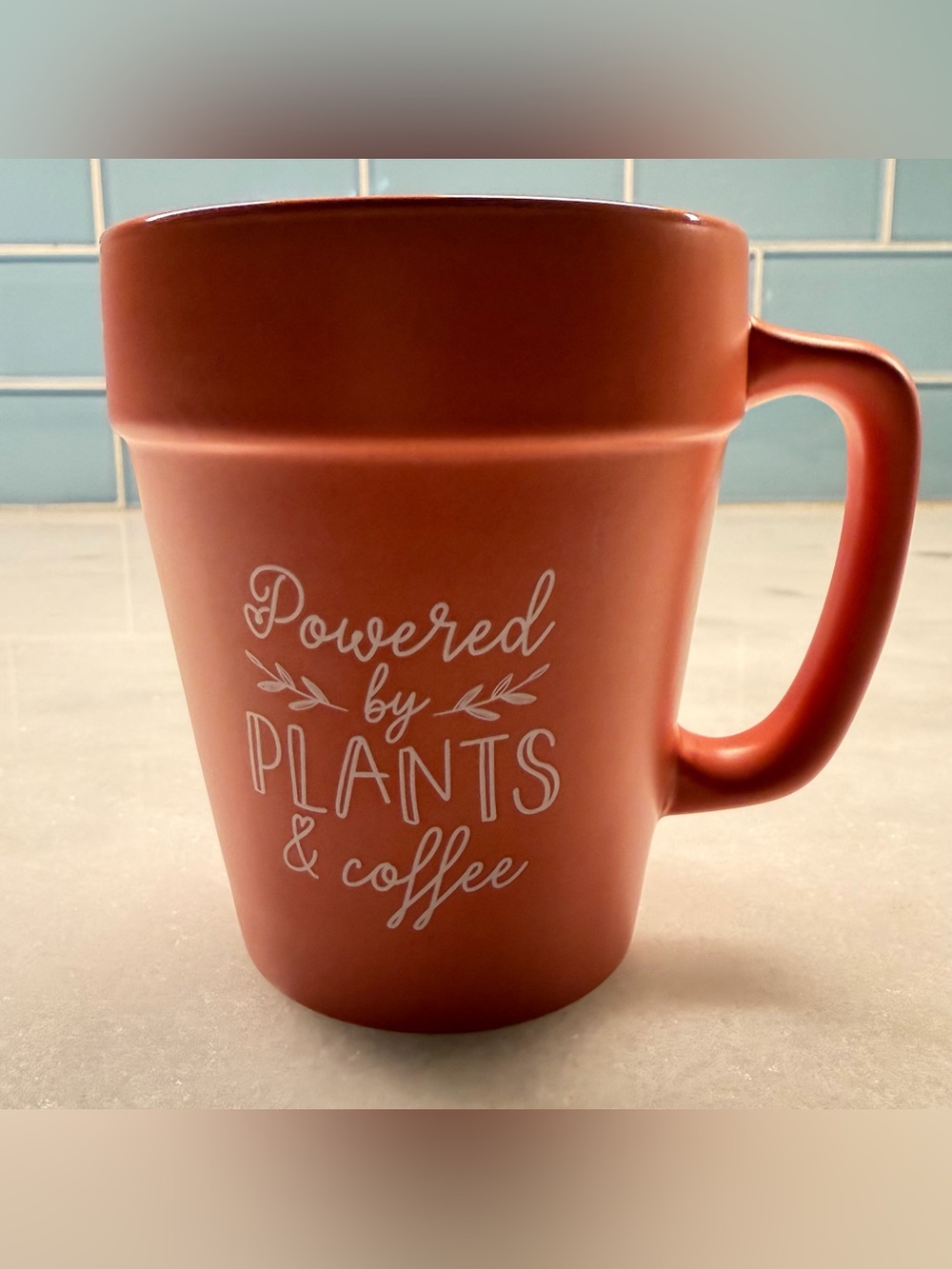 'Powered by Plants & Coffee' Rust Ceramic Mug - Cozy Everyday Cup